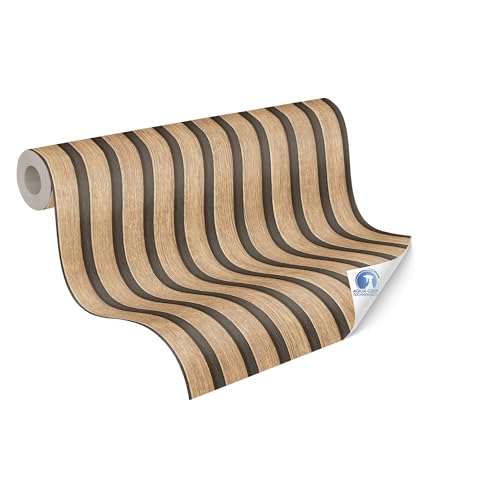 Livingwalls Papel pintado DESIGNDROP - Papel pintado no tejido encolado con efecto madera en marrón, beige, negro - 10,05m x 0,53m - aspecto madera - 784591