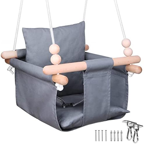 YIHATA Canvas Baby Swing Outdoor, Hanging Toddler Swing Seat for Indoor, with Cushion