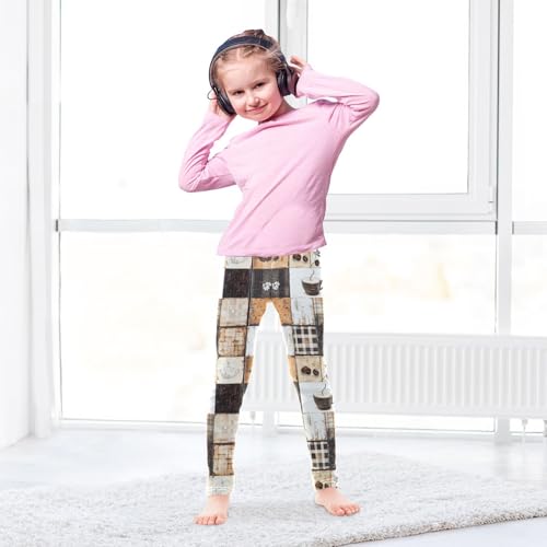 Retro Coffee Checkered Girls Casual Leggings for Kids Printed Long Pant Bottoms Stretch and Soft4