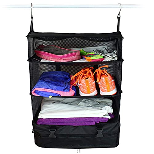 Maalr Travel Luggage Organizer Portable Travel Shelves Bag 3-Shelf Suitcase Packing Cube Collapsible Hanging Closet Storage Bag Space Saver for Wardrobe Suitcase Carry On(Negro)