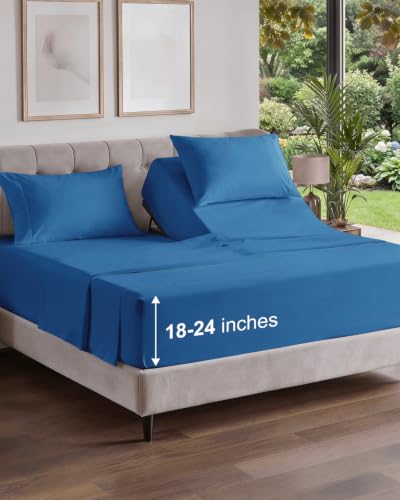 Image of Flex Top Split Head King Sheet Set - 4 Piece Extra Deep Sheets - Denim Blue