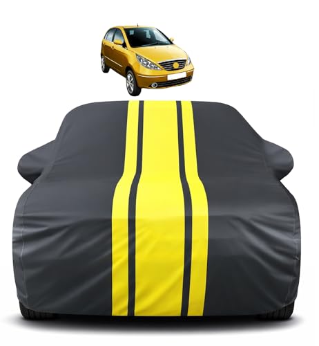 Image of Auto Hub Car Cover Compatible with Tata Indica Vista with Mirror Pocket, Soft Cotton Lining, Indica Vista Car Cover Waterproof - Yellow-Black