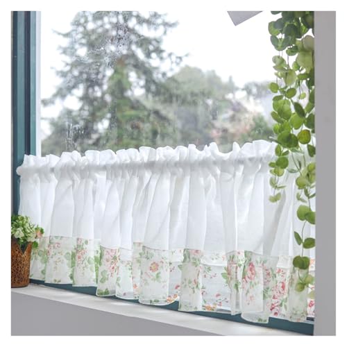 VMDVBNA Visillos Cortos Cortinas Cortas de Encaje Patchwork con Flores, Estilo Pastoral, Tul Floral, for Cenefa Cocina(Color-03,1 PC W150 X H80 CM)