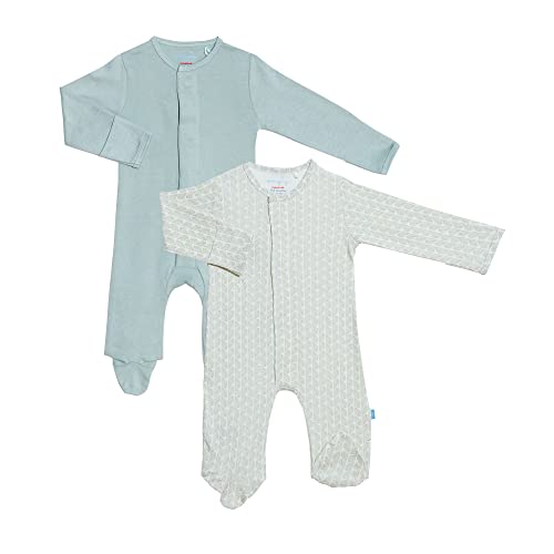 Image of Magnetic Me Simply (2 Pack) Footie Pajamas 100% Organic Cotton Baby Sleepwear Quick Magnetic Fastener Sleeper Green Cable/Sprout 3-6 Months