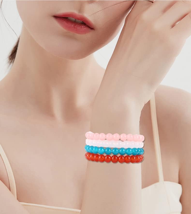 FIRAZIO 24Pcs 8mm Beaded Bracelet for Women Mens Handmade Glass Beads Bracelet Colorful Crystal Bracelet Elastic Round Bead Bracelets Jewelry - Image 6