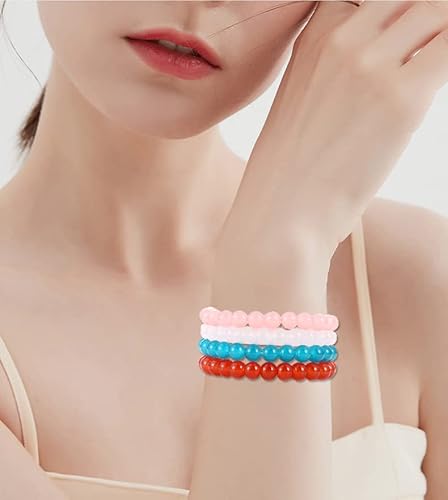 Firazio 24Pcs 8Mm Beaded Bracelet For Women Mens Handmade Glass Beads Bracelet Colorful Crystal Bracelet Elastic Round Bead Bracelets Jewelry #TOP5