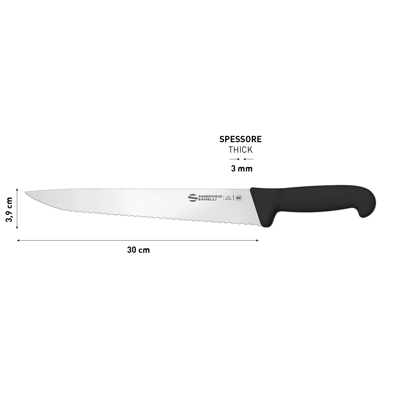 Ambrogio Sanelli, Supra Coltello Porchetta, Coltello Professionale da Cucina con Lama 30 cm in Acciaio Inox all'Azoto NitroB e Manico Antiscivolo +Grip, Coltelli da Cucina Professionali, Made in Italy