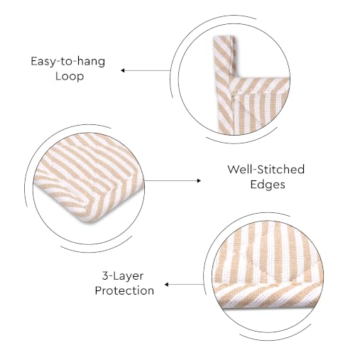 Image of Encasa XO Cotton Pot Holders & Trivets, Heat Resistant Hot Pads Beige | Quilted Eco-Friendly Cotton | Heat Protection | Hot Cookware Surface Protection | Corner Hanging Loop | (Set of 4)