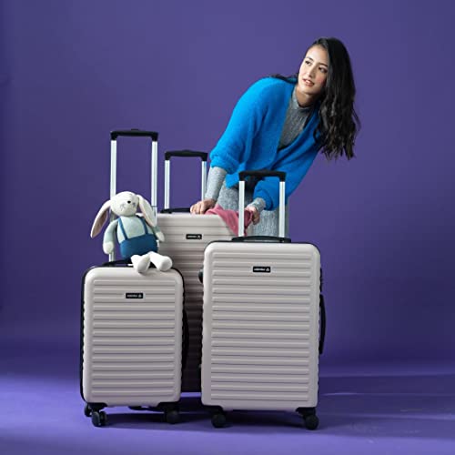 Image of Assembly Stark Trolley Bag Set of 3-20, 24, 28 Inch Dual-Tone Hard Shell Polycarbonate Luggage Set TSA Lock 8 Spinner Wheels Ivory Grey