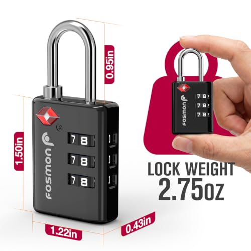 Image of Fosmon TSA Approved Locks for Luggage. Suitcase Locks with Open Alert Indicator, 3 Digit Combination Padlock with Alloy Body for Travel, Backpack Zipper Anti Theft, Locker, Gym, Tent- Black, 2 Pack