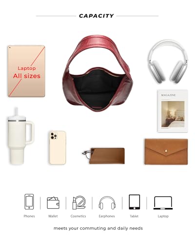 Image of NEWBELLA Hobo Purse, PU Leather Shoulder Bag, Tote Handbag for Work and Travel (Burgundy)
