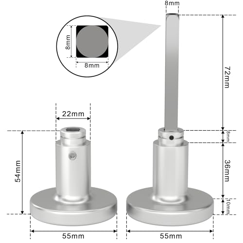 AwmnSrman Türknauf Türgriff mit Vierkant 8 mm Türknauf Drehbar Für Türstärke 38-50mm Silber