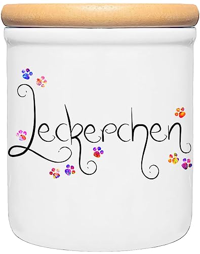 Cadouri Keramik Leckerli-Dose » Leckerchen «┊Snackdose Keksdose Aufbewahrungsdose┊mit Holzdeckel