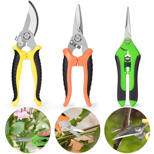 3 Pack Professional Pruning Shears, Stainless Steel Garden Scissors with Rust-Resistant Blades...