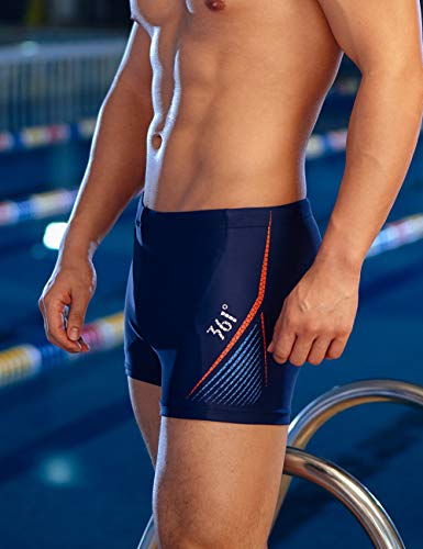 361° Jammers Swimsuit for Men, Square Leg Swimming Briefs-Chlorine Resistant Racing Training,Black 2, XXL (Blue, XL(W32''-34'')) - Thumbnail 3