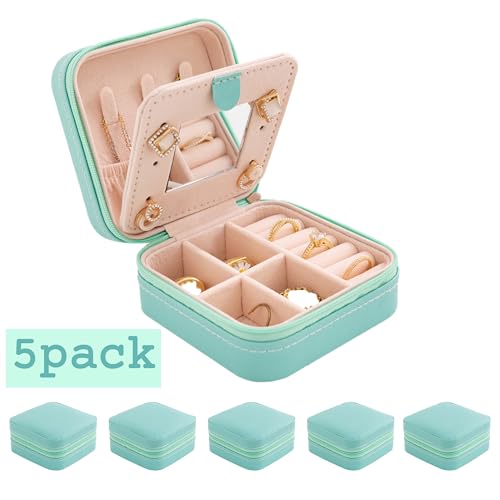 Image of KElofoN Jewelry Organizer Box for Girls Women with Mirror - Small Travel Case (Blue-5)