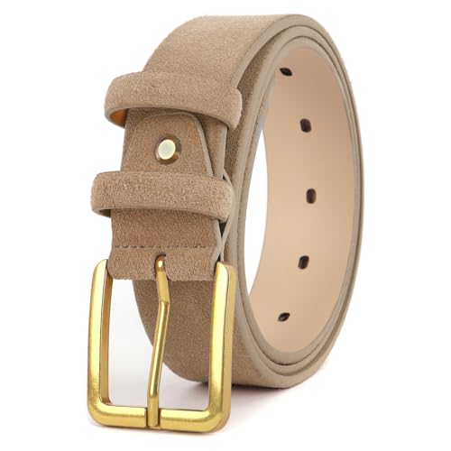 Women's Fashion Suede Leather Belt with Gold Buckle 1.3" Wide2