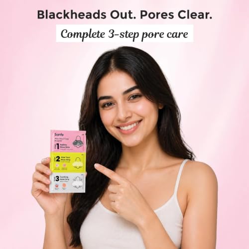 Image of Sanfe Aloe Vera 3 Step Nose Kit | 3 Units | Nose Strips for Blackhead Removal Routine | Deep Cleansing Pore Cleaning Strips for Oily Skin Care | At Home Cleansing Kit | Peel-Off Mask Style (Pack of 2)