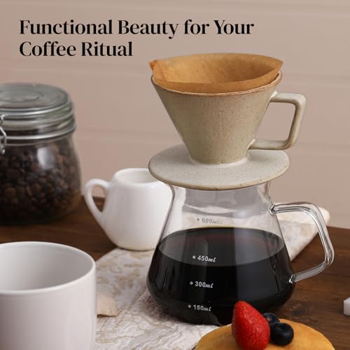 Image of DOWAN Pour Over Coffee Maker, Non-Electric Pour Over Coffee Dripper, Manual Brew Maker, Single Cups Porcelain Slow Brewing Accessories for Gifts, Grey