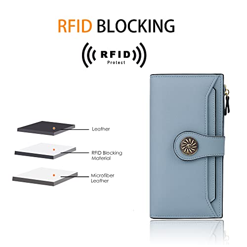 Travelambo Womens Rfid Blocking Large Capacity Luxury Waxed Genuine Leather Clutch Wallet Multi Card Organizer (Renapa Blue Classic) #TOP2
