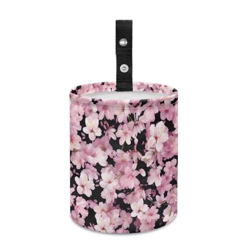 Image of Cherry Blossom Trash Bag, Car Trash Can Cute, Portable, Collapsible for Back Seat, Floor, or Hanging Headrest Waste Basket - Car Garbage Accessory