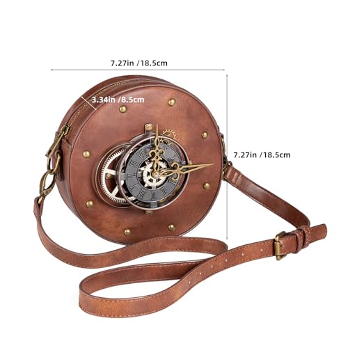 Sac bandoulière rond en polyuréthane style punk avec compartiment intérieur et sangle - 3