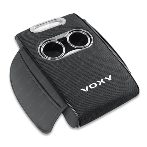 ヴォクシー 車用アームレスト クッション ヴォクシー 80系 90系 車用多機能アームレストクッション アイスシルク×レザー素材 高密度スポンジ内蔵 肘置きクッション カップホルダー付き ティッシュボックス収納 サイドポケット付き車内インテリアアクセサリー