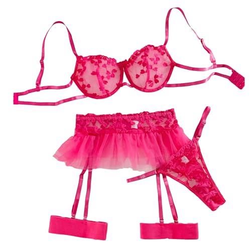 Mailles brodées lingerie 3 pièces dentelle transparente push up sexy