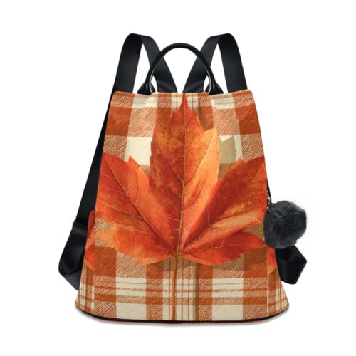 ALAZA Fall Leaves Plaid Backpack Purse for Women Travel Casual Daypack College Bookbag Work Business Ladies Shoulder Bag