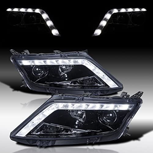 AUTOZENSATION Compatible with 2010-2012 Ford Fusion Smoke Lens LED Glossy Black Housing Projector Headlights Head Lamps L + R Pair Headlamp