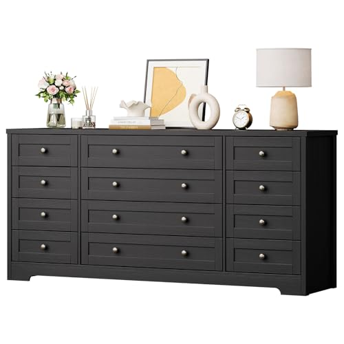 Garvee 12 Drawer Wooden Dressers for Bedroom, Farmhouse Black Wood Dresser by Garvee - Used condition - US$275.87