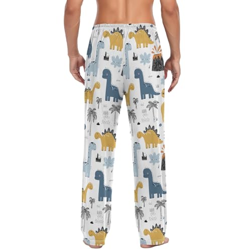 Men’s Dino Scandinavian Style Pajama Pants with Pockets, Comfortable Lounge Sleep Bottoms#5232