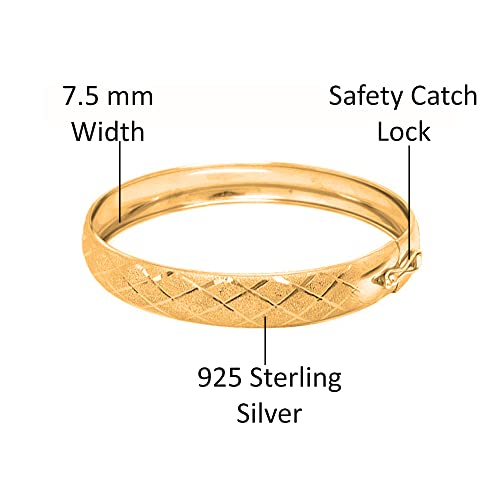 Savlano 14K Gold Plated Over 925 Sterling Silver Solid Satin Finish Laster Cut 7.5 Inches Bangle Bracelet for Women Comes With Gift Box- Made in Italy (Yellow)2