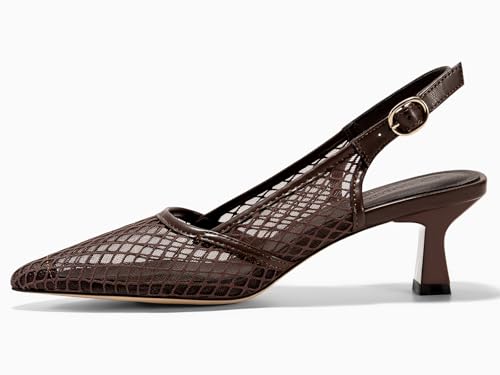 Coutgo Women's Slingback Kitten Low Heels Mesh Pumps Closed Pointed Toe Wedding Work Dress Shoes4