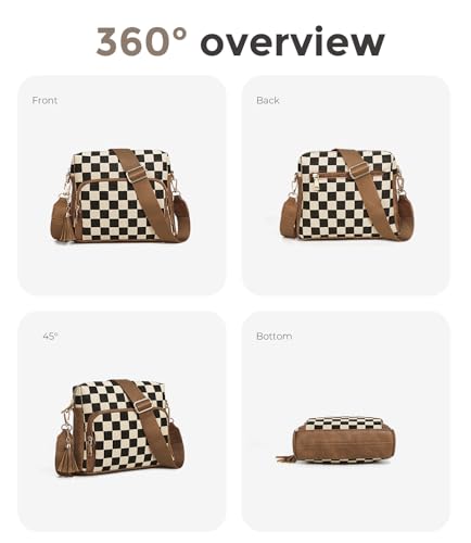 Image of 2 Pcs Checkered Crossbody Bags for Women Bum Bag Checkered Cross Body Sling Backpack Hobo Satchels Shoulder Wallet Purses