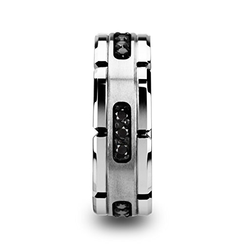 Tungsten and Black Diamond Wedding Band Ring | Silver Inlay | Ring Style Name: Valor | 1/4-Carat tw Black Diamonds | 8mm Wide2