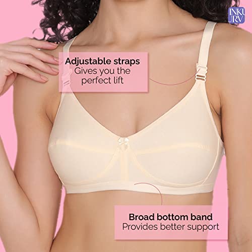 Image of INKURV Cotton Hosiery Bra for Women's Daily use, Full Coverage Bra for Regular wear, Non Padded, Non Wired Everyday Bra with Rich Cotton-Zoe Combo of 3