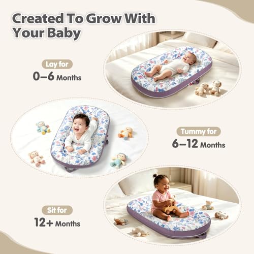 Image of BUTOA Baby Lounger - Breathable Soft Baby Nest, Portable Infant Support Cushion Tummy Time Mat for 0-24 Months, Infant Lounger for Home and Travel, Ideal Newborn Babies Essentials Baby Shower Gifts