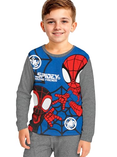Marvel Spidey und Seine Super-Freunde Schlafanzug für Jungen - Spiderman Kinder Pyjama Set Langarm Oberteil mit Hose Grau/Blau (DE/NL/SE/PL,...