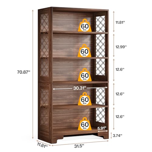 Tribesigns 6-Tier Bookcase, 70.8" Vintage Tall Bookcase,5-Shelf Mid-Century Display Rack Storage Shelves for Home Office, Living Room, Bedroom, Set of 2