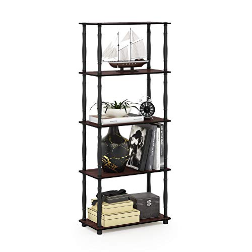 Image of Furinno TURN-S-TUBE Storage Shelves, 5-Tier Book Shelf, Corner Shelf, Toolless Open Shelves, Classic Tubes, for Organization and Storage, Living Room, Garage, Home Office, Dark Cherry