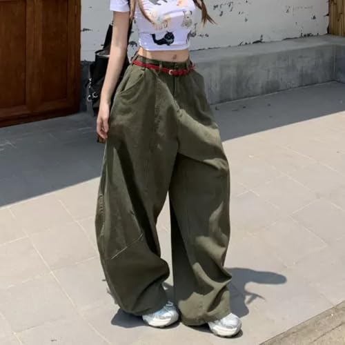 Women's Barrel Jeans Wide Leg Mid Rise Loose Y2k Baggy Boyfriend Jeans Denim Trousers Vintage Streetwear Green Pants2