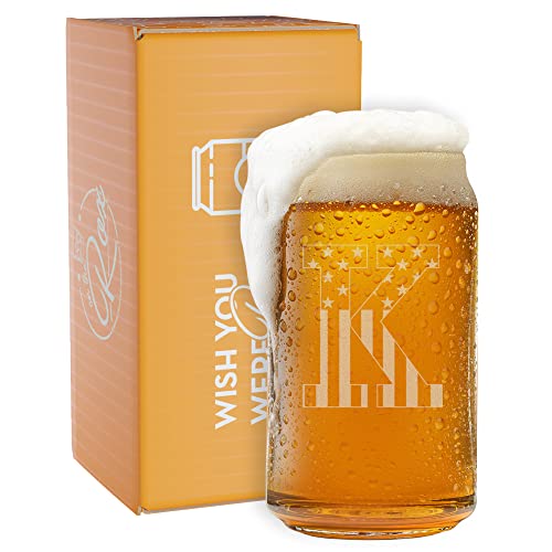 🔥 Monogram Beer Glasses for Men (A-Z) 16 oz - Beer Gifts for Men Brother Son Dad Neighbor - Unique Gifts for Him - Personalized Drinking Gift Beer Glass Mugs - Engraved Beer Can Glass ( K )