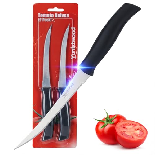 Yunletwood Tomato Knife 3rd Gen 2-Pack, Serrated Stainless Steel Blade, Ergonomic Handle, Precise...
