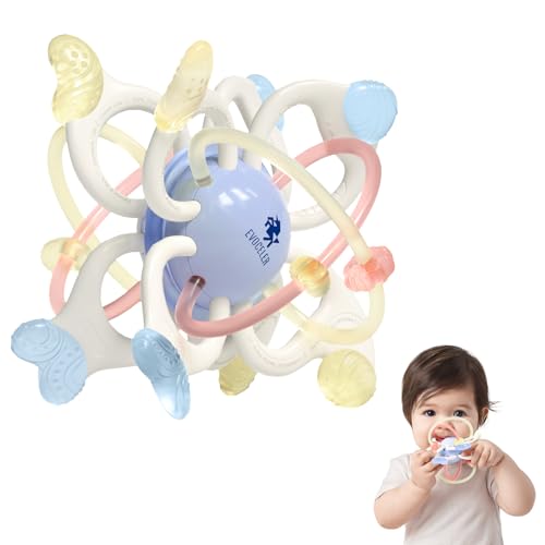 Image of Evoceler Baby Toy, Montessori Sensory Teether Toy for 0-6, 6-12 Months, Rotatable 10 Textures Soft Silicone Teething Toy with Storage Box, Perfect Size for Grasp, Ideal Baby Boy Girl Gift