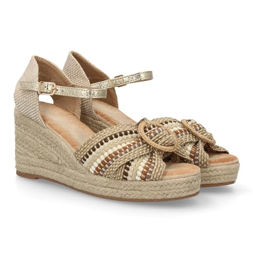 shoes&blues.es 100832 Sandalia de Mujer con Cuna de Esparto, Pala con Detalle Decorativo Tipo Lazo. Cuna Comoda, Ligera y Acolchada. Ideal para Looks de Verano, Vacaciones o Eventos. Kaki Talla 36