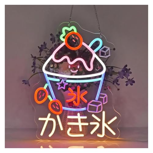 Luz de Diseño de Digital Letrero De Neón De Hielo Afeitado Japonés, Luz, Decoración De Pared, Fuente De Alimentación USB Para Decoración De Tienda, Tienda De Bebidas