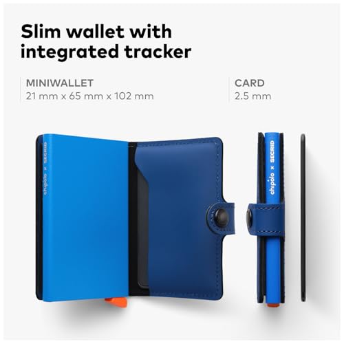 Image of Chipolo x Secrid Trackable Mini Wallet, Leather Slim Wallet (Blue) | With Rechargeable Bluetooth Tracker Chipolo CARD, Works with Apple Find My or Google's Find Hub with Call of Your Phone