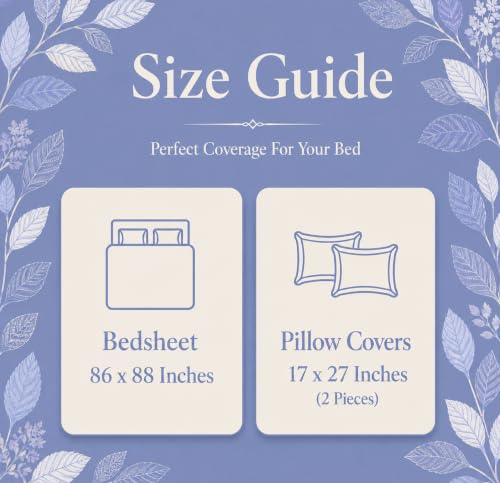 Image of BSB HOME 210 TC Cotton Feel Double Bedsheet with 2 Pillow Covers, Soft & Breathable Floral Printed Bed Sheet, Easy Care Bedding for Bedroom - 86 x 88 Inches (218 x 224 cm) (Periwinkle Blue)