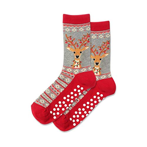 Hotsox Fuzzy Reindeer Non Skid Socks 1 Pair